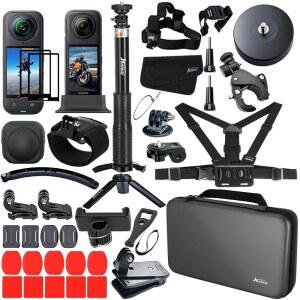 INSTA360 X5 / X4 카메라 마운트 번들용 액세서리 키트: 마그네틱 휴대용 케이스 셀카봉 삼각대 가슴 스트랩 자전거 클램프 60I용 스크린 프로텍터 논슬립 포함