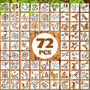 72개의 식물 스텐실 세트 재사용 가능한 나비 및 꽃 그림 템플릿 - 벽 벽화 패브릭 아트 나무 표지판 교실 프로젝트 U200B를 위한 잎 잠자리 야생화 자연 공예 키트