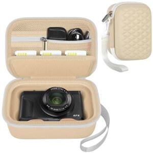 캐논 파워샷 G7X MARK II / III SX740 HS 디지털 4K 브이로깅 카메라 비디오 보관 홀더 어깨 스트랩 USB 케이블 SD 카드 배터리-베이지(케이스 전용)에 맞습니다