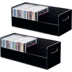 멀티탭정리함 투명 아크릴 적층형 CD 홀더 휴대용 손잡이 포함 컴팩트 디스크 케이스 진열함 미디어 보관함