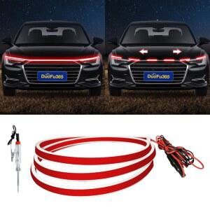 외부 자동차 후드 라이트 스트립, 12V DRL 다이내믹 스캔 시동 빔 키트, 70인치 업데이트된 유연한 LED 스트립 방수 글로우 (1세트)
