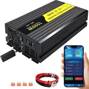 VUNKE 1500W 순수 사인파 인버터 12V DC 120V AC 태양광 RV 트럭 가정 캠핑 블루투스 APP 리모컨 포함 파워