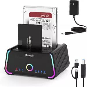 하드 드라이브 도킹 스테이션 2.5/3.5인치 SATA HDD SSD용 USB C 듀얼 베이 도크 최대 5Gbps 리더 UASP