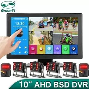 10 인치 터치 스크린 4CH 스마트 BSD 경보 트럭 버스 자동차 DVR 비디오 레코더 모니터 4 PCS AHD 1080P IR