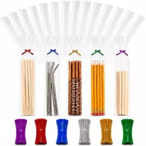 200개의 투명한 작은 좁은 캔디 첼로 간식 가방 2인치 x 10인치 5.1 25.5cm 4인치 트위스트 타이 6가지