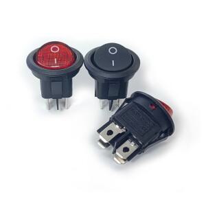 20개/몫 KCD1-2 라운드 보트 로커 스위치 4Pin 4P 6A 250V 23mm 검정/빨간색
