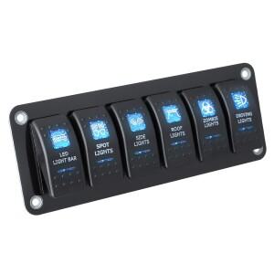 6구 LED 로커 스위치 패널 12V 24V 10A 퓨즈 포함 자동차  선박  RV  보트  트럭  오프로드 차량용 전기 제