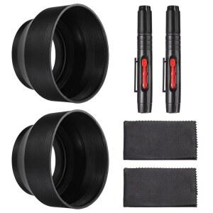 패티킬 52MM 고무 카메라 렌즈 후드 3단계로 접을 수 있는 검은색 범용 자외선 차단제 섬유 청소 천 펜 포함