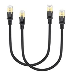 UVOOI Cat8 이더넷 케이블 3m(1피트) 2팩, 모뎀용 코드 라우터, 홈 Cat 쇼트 인터넷 SFTP 네트워크, 2000Mhz 패널, 관리, 패치 8 네트워크 40Gbps 고속