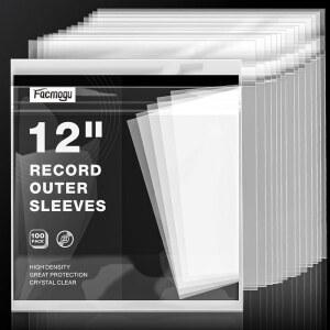 FACMOGU 100PCS 12인치 프리미엄 레코드 슬리브 33RPM용 LP 비닐 아우터 앨범 커버 12.79인치 X 12.9인치 컬렉션에 적절한 보호 기능 커버를 위한 투명 플라스틱 제공