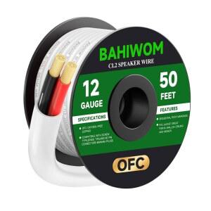 BAHIWOM 12 게이지 50FT 스피커 와이어 OFC CL2 등급 케이블 극성 표시 실내, 벽 내, 천장 홈 시어터 화이트 재킷용 도체 2개