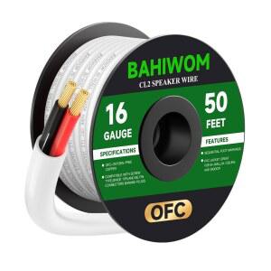 BAHIWOM 16 게이지 50FT 스피커 와이어 OFC CL2 등급 케이블 극성 표시 실내, 벽 내, 천장 홈 시어터 화이트 재킷용 도체 2개