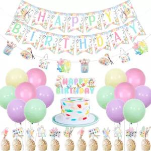 를 위한 펀메모리 아트 생일 파티 장식 파스텔 페인트 축하 배너 갈랜드 케이크 및 컵케이크 토핑 레인보우