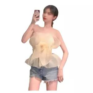 탱크탑 플라워 고급 밴딩 스모크 일자어깨 유럽 나그랑 쇄골 튜브탑 내의 댄서룩