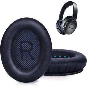 보스 QC35 및 QC35II(조용한 편안함 35 35II) 사운드링크 1&2 AE 헤드폰용 GEVO 교체 이어 패드 프리미엄 가죽으로 업그레이드된 쿠션 어댑티브 메모리 폼 내구성 향상 | 미드나잇 블루