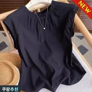 (매진 임박) 80kg까지 빅사이즈 여성 프렌치 빈티지 날개소매 플리츠 라운드넥 블라우스 여름 편한 민소매