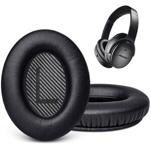 QC35 QC35II QC25 QC45용 이어 패드 교체 보스 콰이어트컴포트 35I 35II 사운드링크 1&2 AE 오버이어 헤드폰용 귀 내구성 있는 양가죽(블랙)