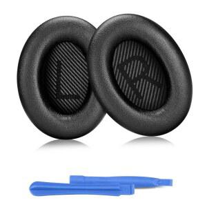 보스 콰이어트컴포트용 ELZO 교체 이어 패드 QC SE /QC2 /QC15 /QC35 /QC35II /QC45 /AE2I /AE2W /사운드트루어 /사운드링크 프리미엄 소프트 가죽 고밀도 노이즈 캔슬링 폼 블랙