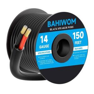 BAHIWOM 14 게이지 스피커 와이어 150피트 CL3 관련 CCA 블랙 케이블, 야외 직접 매장 뒷마당 정원 홈카 인월 스피커용 도체 2개 포함