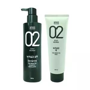 [amos] 아모스 녹차실감 샴푸 리바이탈 라이징 500g+헤어 팩 250ml