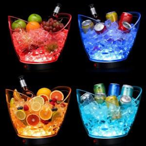 Umigy 4개 LED 아이스 버킷 2리터 투명 플라스틱 맥주 버킷 LED 라이트 RGB 색상 변경 파티 Ktv 클럽 스탠드 쿨러 아이스 컨테이너