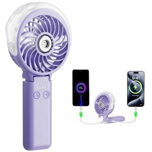 핸드팬 5200MAH 업그레이드 휴대용 미스트 팬 충전식 핸드헬드 미스터 스프레이 워터 해변 여행 콘서트용 미니 쿨링 에어컨 스 여성용 선물(라이트 퍼플)