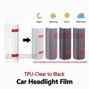 범퍼스티커 UV 색상 변경 필름 Tpu ppf 광변색 자동차 헤드라이트 투명에서 검정색 보라색