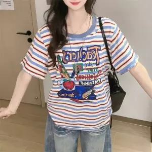 반팔티 반팔 블라우스 티셔츠 반팔 프린트 레터링 오버사이즈 루즈핏 여성 여름 데일리 캐주얼	DGC051540	2