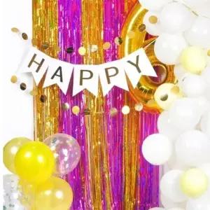 생일 은박수술커튼 파티장식 웨딩샤워 공간연출 데코 2색 방울
