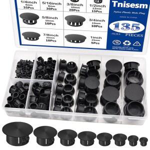 TNISESM 135PCS 8사이즈 나일론 플라스틱 구멍 플러그 블랙 1/4