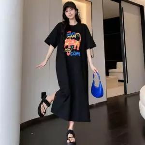 [라일리여성의류] Rly 드로잉 반팔드레스 플레어 핏 편안한 썸머코디