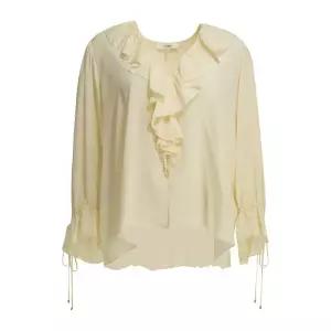 러플 브이넥 실크 블라우스 CH26AHT72005114 WHITE
