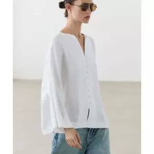 MASSIMO DUTTI 버튼 디테일 린넨 블렌드 오버셔츠 463954