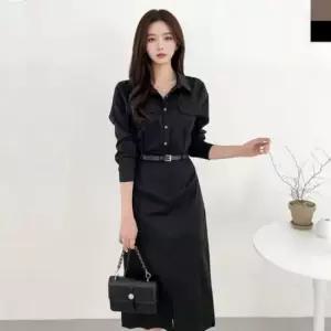 친절한탄씨 하객룩 롱 원피스 여성 셔츠 벨트 외출복 셔츠롱원피스 벨트원피스 출근룩 롱원피스