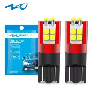 NAO 2x T10 LED 슈퍼 밝은 전구 W5W 오류 CANBUS 램프 6000K 화이트 앰버 레드 5W5 700LM 12V 24V 자동차
