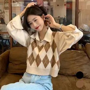 [하프클럽/]니트조끼 여성 아가일 니트 조끼