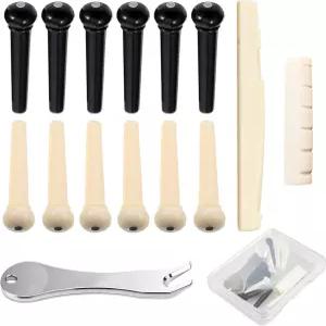 브리지 핀 풀러 리무버 및 기타 새들 너트 페그 교체 부품 액세서리가 포함된 어쿠스틱 12개