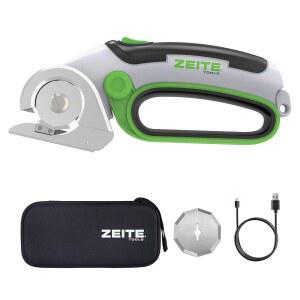 ZEITE 4V 무선 전기 가위 카드보드 커터 교체용 칼날 1개 보관 상자 박스 플라스틱 카펫 천용 USB 충전식 케이블 회전 커터 잡기 쉽고 안전성 회색
