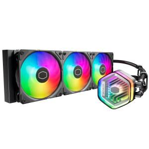 쿨러 마스터 리퀴드 ATMOS 360 블랙 CPU - AIO 수냉식 시스템 듀얼 챔버 펌프 사전 설치된 낫플로우 120 엣지 팬 주소 지정 가능한 2세대 RGB LGA1700 및 AM5 브래킷
