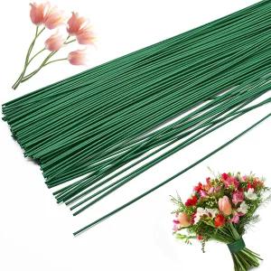 200 PCS 22 게이지 꽃줄기 와이어 꽃꽂이 및 DIY 공예품 짙은 녹색 꽃줄 16인치 직경 0.03인치