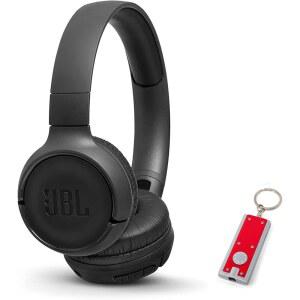JBL TUNE 500BT - 온이어 무선 블루투스 헤드폰 LED 손전등 키 체인 보너스(블랙) 포함 (JBL + LED)