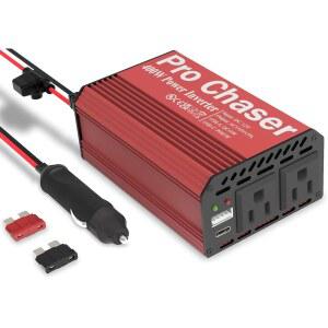 PRO CHASER 400W 차량용 파워 인버터 - 12V DC ~ 110V AC 컨버터 듀얼 콘센트 USB-A QC 18W 및 USB-C PD 65W 포트 교체 가능한 인라인 퓨즈가 있는 로드 트립 충전 동반자