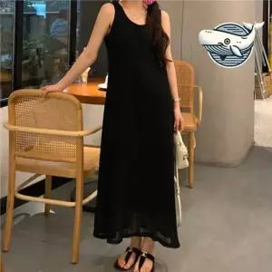 여름 바캉스 롱 민소매 드레스 레이스 올블랙 여름원피스 반팔원피스 홈원피스