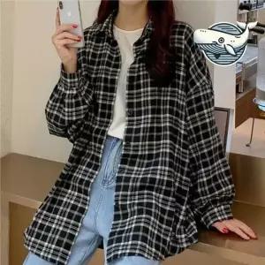 트렌디 오버핏 체크셔츠 캐주얼 봄가을 아우터 여성남방 오버핏셔츠 루즈핏남방