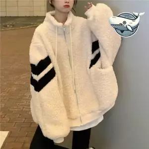 겨울 따뜻한 배색 오버핏 뽀글이 집업 점퍼 여성아우터 여성점퍼 캐주얼점퍼 학생점퍼