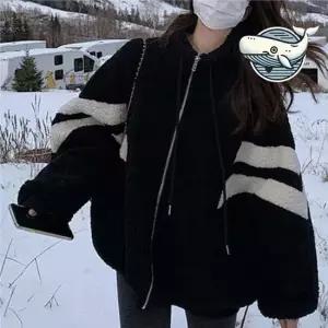 겨울 따뜻한 양털 오버핏 케주얼 에디션 블랙 여성아우터 여성점퍼 캐주얼점퍼 학생점퍼