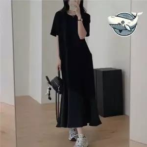 캐주얼 블랙 플레어 롱드레스 여름 여유핏 7부원피스 플라워원피스 프릴원피스