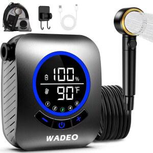 캠핑용 WAEDO 휴대용 샤워기, 8 000mAh 충전식 캠핑 샤워 펌프, 5가지 압력 , 화씨 디스플레이, 야외 캠핑, 여행, 세차, 반려동물 목욕을 위한 IPX8 방수 기능