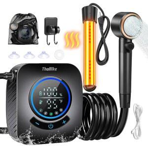 탈라이크 업그레이드된 휴대용 샤워기, 히터 1500W 침수 가열, LED 디스플레이 8000mAh 충전식 캠핑 샤워 펌프, 하이킹용 방수 경량 야외 펌프 키트