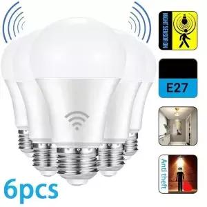 6pcs 레이더 모션 센서 전구 220V 110V E27 LED 램프 스마트 적외선 6W 9W 12W 15W 18W 20W 밤 어둠에서